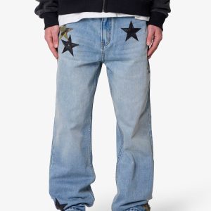 Baggy Camo Star Patch Denim - Medium Blue