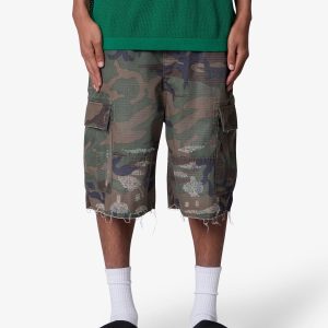 Baggy Distressed Cargo Shorts - Washed Camo