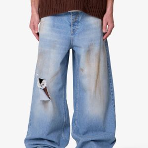 Baggy Distressed Rave Denim - Washed Blue