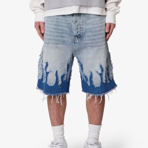 Baggy Flame Denim Shorts - Blue