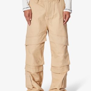 Baggy Slanted Cargo Pants - Khaki