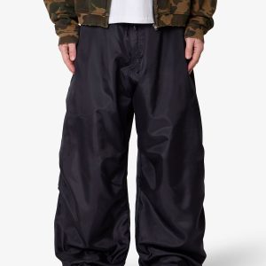 Cinched Baggy Nylon Pants - Black