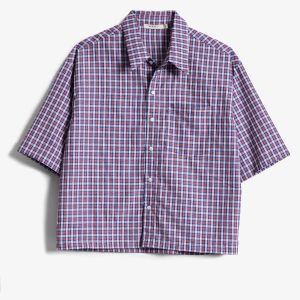 Crispy Poplin Over Shirt - Red/Blue