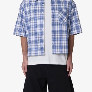 Crop Flannel S/S Shirt - Blue