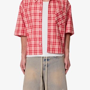 Crop Flannel S/S Shirt - Red