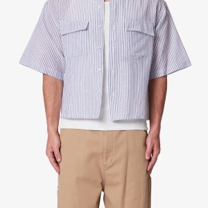 Cropped Boxy Striped S/S Shirt - Blue