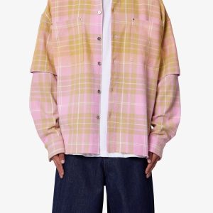 Dip Fade Flannel Shirt - Pink