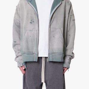 Distressed Thermal Lined Hoodie - Green