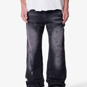 Faded Distressed Carpenter Pants - Black