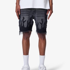 Flame Denim Shorts - Washed Black