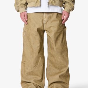 Flocked Oversized Work Pants - Tan