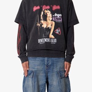Gentlemens Club Printed L/S Tee - Washed Black