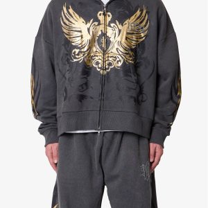 Gold Foil Tribal Hoodie - Washed Black