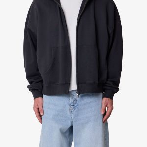 Heavy Basic Zip Up Hoodie - Washed Black