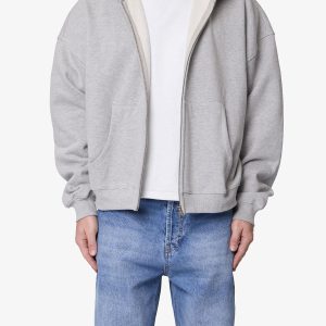 Heavy Basic Zip Up Hoodie - Heather Grey