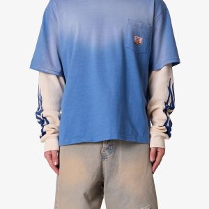 Layered Flame Pocket L/S Tee - Washed Blue
