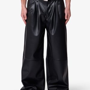 Leather Pleated Trouser - Black