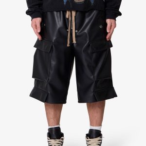 Leather Rave Cargo Shorts - Black