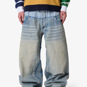 Mega Baggy Layered Denim - Medium Blue