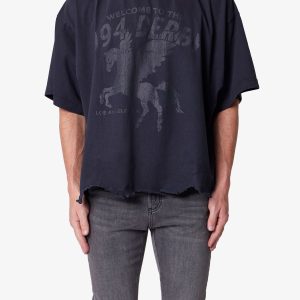 Moth Eaten Cropped Tee - Black