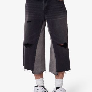 Paneled Denim Shorts - Washed Black