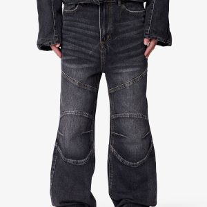 Paneled Moto Denim - Washed Black