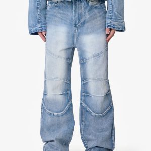 Paneled Moto Denim - Washed Blue