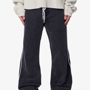 Piped Kick Flare Pants - Washed Black