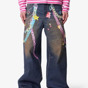 Rave Chain Printed Denim - Blue