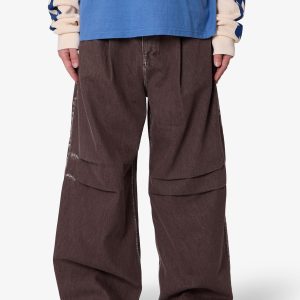 Raw Pleated Denim - Rinsed Brown