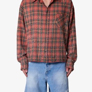 Rhinestone Flannel Shirt - Red