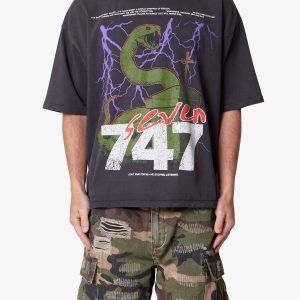 Snake 747 Printed Tee - Washed Black