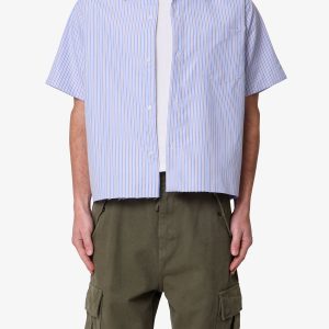 Striped Poplin Cropped S/S Shirt - Blue