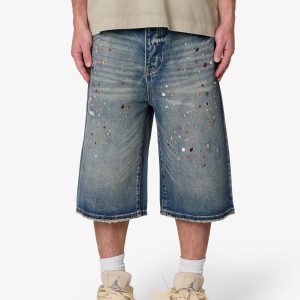 Ultra Baggy Crystal Denim Shorts - Blue