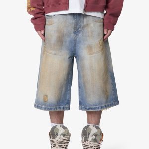 Ultra Baggy Dirty Denim Shorts - Washed Blue
