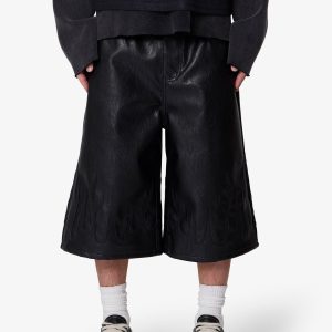 Ultra Baggy Leather Flame Shorts - Black