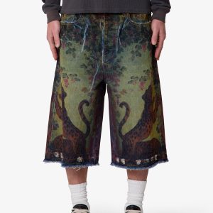 Ultra Baggy Leopard Denim Shorts - Multi