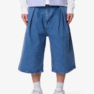Ultra Baggy Pleated Denim Shorts - Washed Blue
