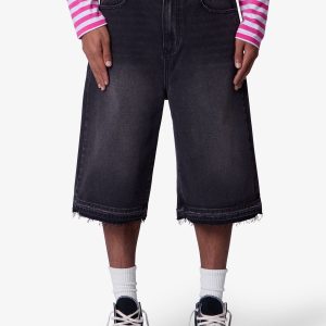 Ultra Baggy Raw Hem Denim Shorts - Washed Black
