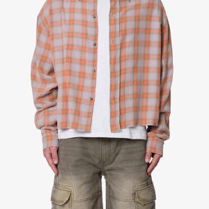 Vintage Cropped Flannel Shirt - Red