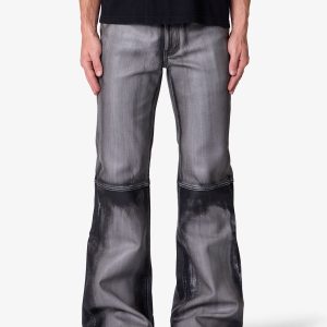 Washed Leather Flare Pants - Black