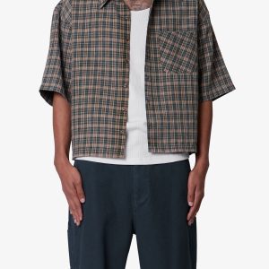 Washed Poplin Over Shirt - Green/Brown