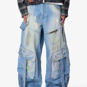 Washed Strapped Rave Denim - Washed Blue