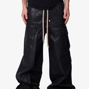Waxed Rave Seam Cargo Pants - Black