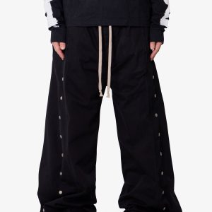 Wide Panel Side Snap Pants - Black