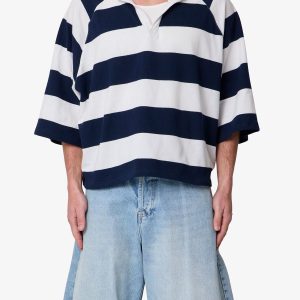 Wide Striped S/S Polo Shirt - White/Navy